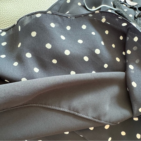 HALSTON Heritage NWT  Dress M -Black & cream Asymmetrical Polka Dot  sleeveless - Picture 11 of 14